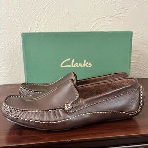 Clarks England Shoes Mens 10 Mansell Casual Slip On Moccasin 87706 Brown Leather